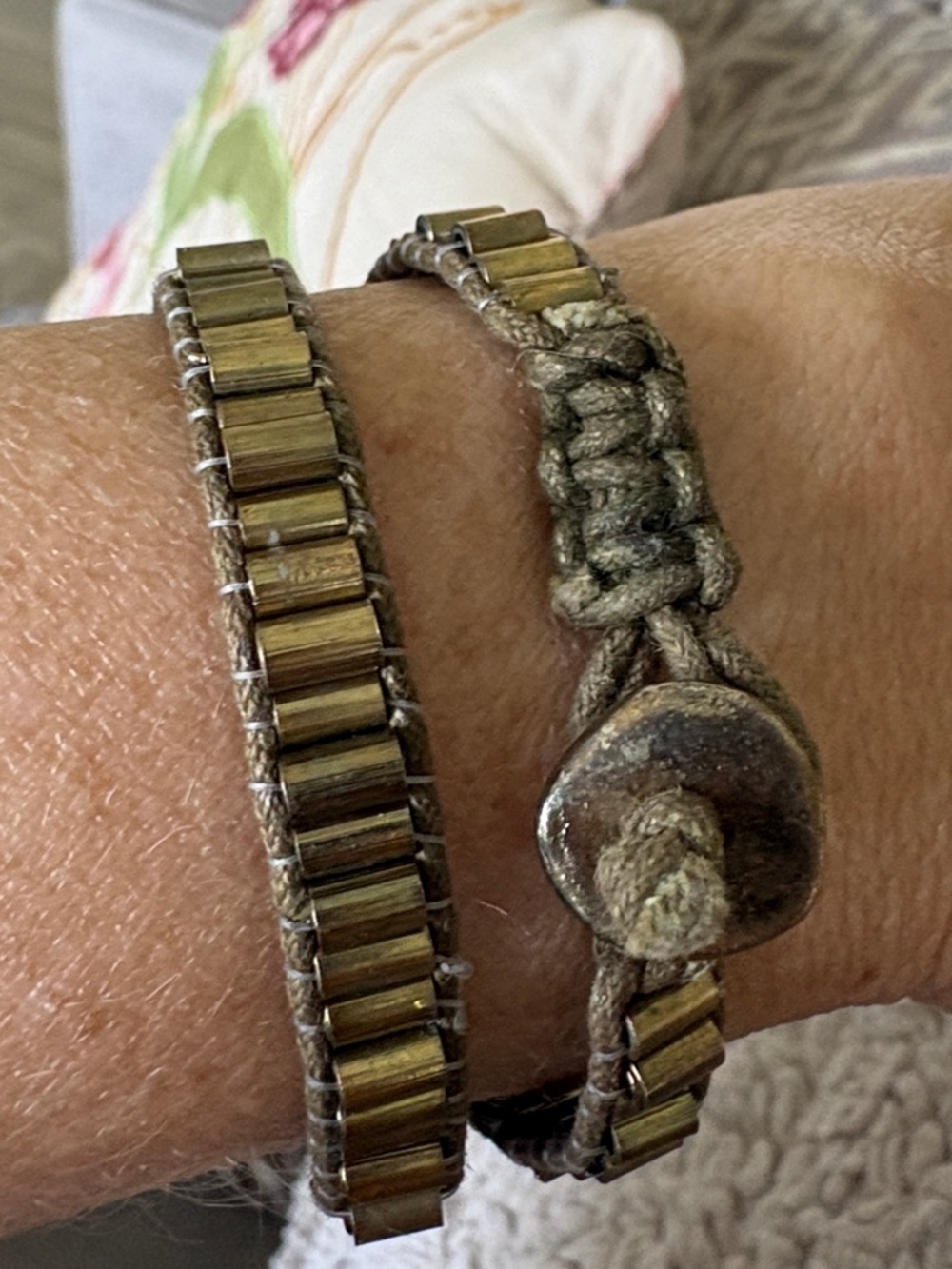 Women’s Handcrafted Olive macrame and brass Beaded Wrap Bracelet